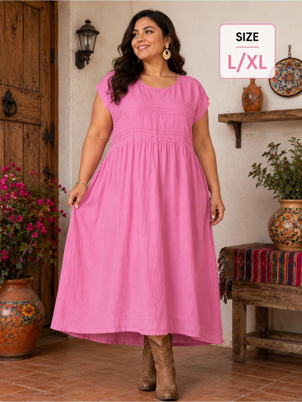 Mexican Girls' Pink Cap-Sleeve gauze Dress - Brand